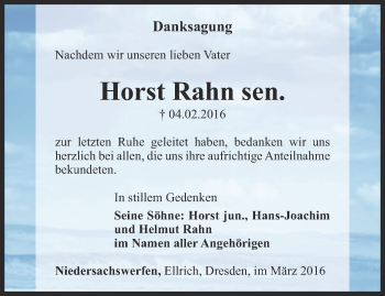 Traueranzeige von Horst Rahn von Thüringer Allgemeine