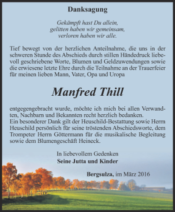 Traueranzeige von Manfred Thill von Thüringer Allgemeine, Thüringische Landeszeitung