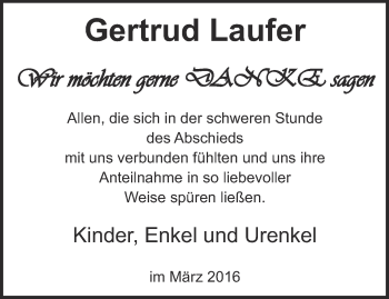 Traueranzeige von Gertrud Laufer von Thüringer Allgemeine, Thüringische Landeszeitung