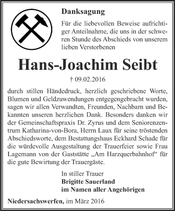Traueranzeige von Hans-Joachim Seibt von Thüringer Allgemeine