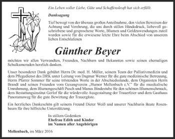 Traueranzeige von Günther Beyer von Ostthüringer Zeitung