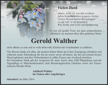 Traueranzeige von Gerold Walther von Ostthüringer Zeitung