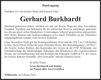 Traueranzeige von Gerhardt Burkhardt von Ostthüringer Zeitung