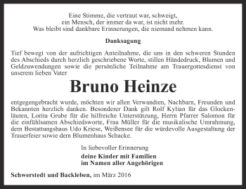 Traueranzeige von Bruno Heinze von Thüringer Allgemeine