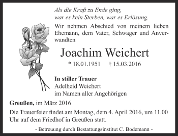 Traueranzeige von Joachim Weichert von Thüringer Allgemeine