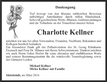 Traueranzeige von Charlotte Kellner von Thüringer Allgemeine, Thüringische Landeszeitung