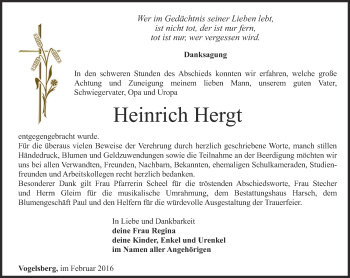 Traueranzeige von Heinrich Hergt von Thüringer Allgemeine