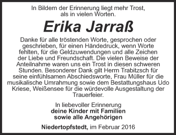 Traueranzeige von Erika Jarraß von Thüringer Allgemeine