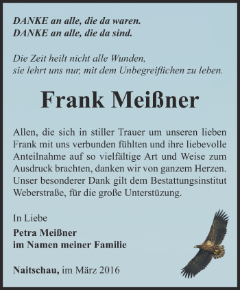 Traueranzeige von Frank Meißner von Ostthüringer Zeitung