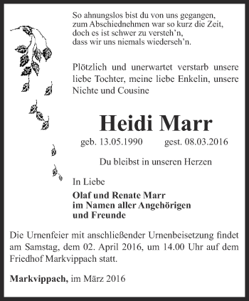 Traueranzeige von Heidi Marr von Thüringer Allgemeine, Thüringische Landeszeitung