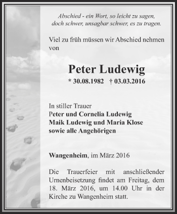 Traueranzeige von Peter Ludewig von Ostthüringer Zeitung, Thüringische Landeszeitung