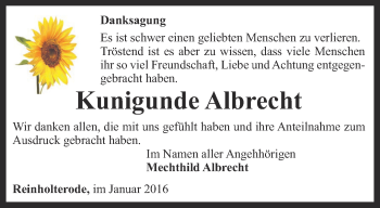 Traueranzeige von Kunigunde Albrecht von Thüringer Allgemeine