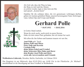 Traueranzeige von Gerhard Polle von Thüringer Allgemeine