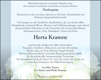 Traueranzeige von Herta Kramny von Thüringer Allgemeine, Thüringische Landeszeitung