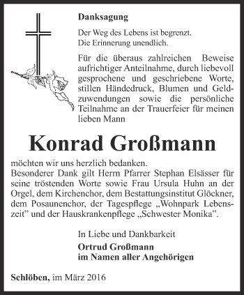 Traueranzeige von Konrad Großmann von Ostthüringer Zeitung