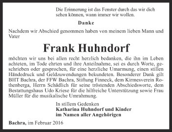 Traueranzeige von Frank Huhndorf von Thüringer Allgemeine