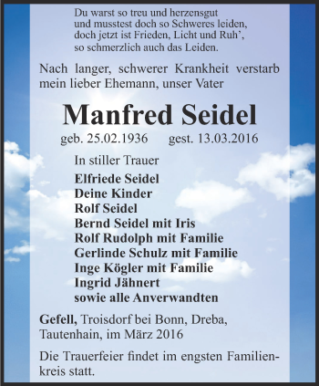 Traueranzeige von Manfred Seidel von Ostthüringer Zeitung