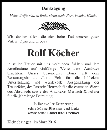 Traueranzeige von Rolf Köcher von Thüringer Allgemeine, Thüringische Landeszeitung