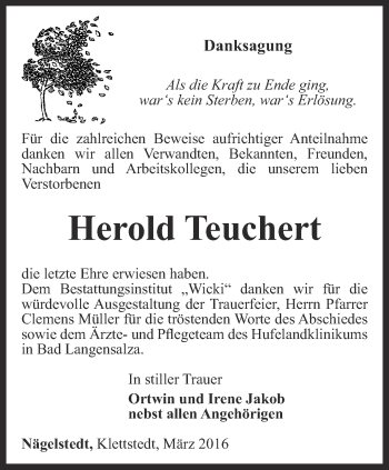 Traueranzeige von Herold Teuchert von Thüringer Allgemeine, Thüringische Landeszeitung