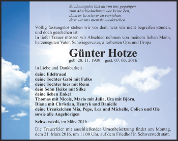 Traueranzeige von Günter Hotze von Thüringer Allgemeine