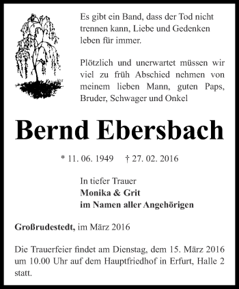 Traueranzeige von Bernd Ebersbach von Thüringer Allgemeine