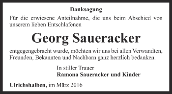 Traueranzeige von Georg Saueracker von Thüringer Allgemeine, Thüringische Landeszeitung