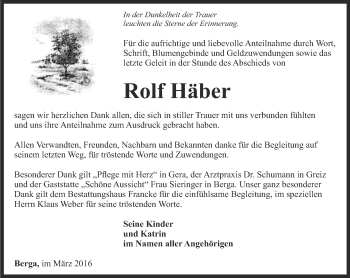 Traueranzeige von Rolf Häber von Ostthüringer Zeitung
