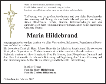 Traueranzeige von Maria Hildebrand von Thüringer Allgemeine