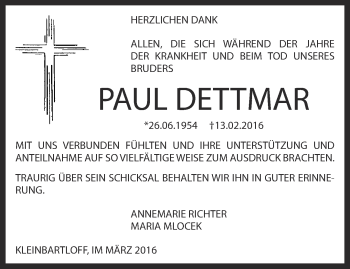 Traueranzeige von Paul Dettmar von Thüringer Allgemeine