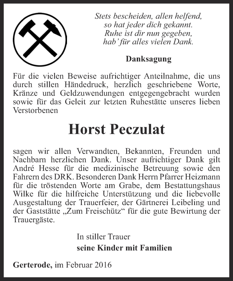  Traueranzeige für Horst Peczulat vom 21.03.2016 aus Thüringer Allgemeine
