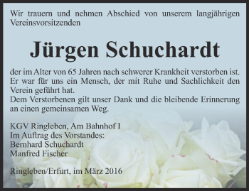 Traueranzeige von Jürgen Schuchardt von Thüringer Allgemeine, Thüringische Landeszeitung