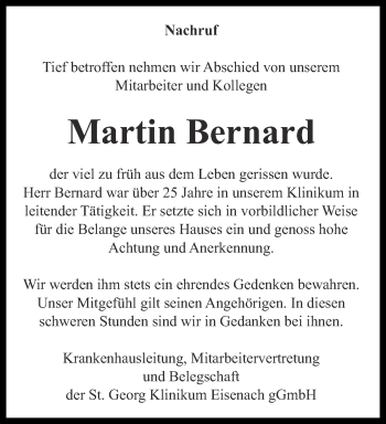 Traueranzeige von Martin Bernard von Thüringer Allgemeine, Thüringische Landeszeitung