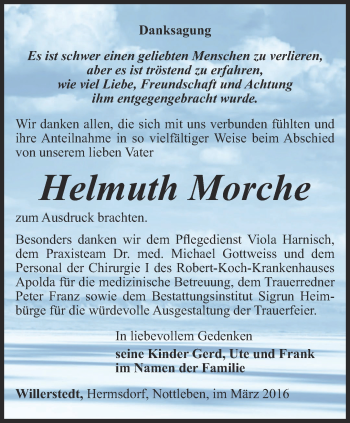 Traueranzeige von Helmuth Morche von Thüringer Allgemeine, Thüringische Landeszeitung