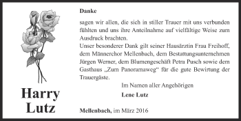 Traueranzeige von Harry Lutz von Ostthüringer Zeitung