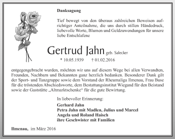 Traueranzeige von Gertrud Jahn von Thüringer Allgemeine