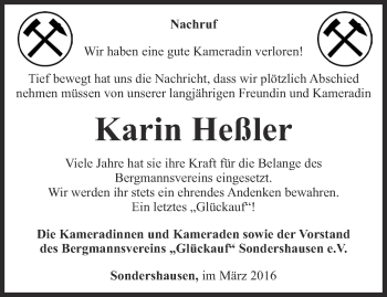 Traueranzeige von Karin Heßler von Thüringer Allgemeine
