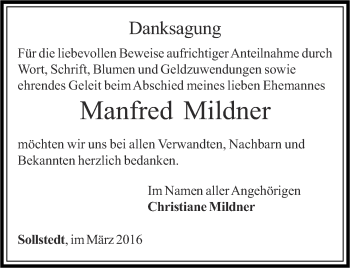 Traueranzeige von Manfred Mildner von Thüringer Allgemeine