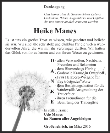 Traueranzeige von Heike Manes von Thüringer Allgemeine