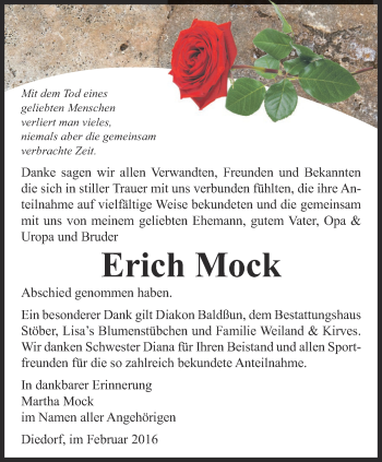 Traueranzeige von Erich Mock von Thüringer Allgemeine, Thüringische Landeszeitung