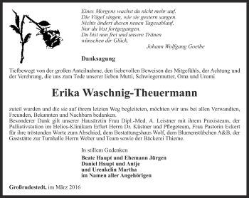 Traueranzeige von Erika Waschnig-Theuermann von Thüringer Allgemeine, Thüringische Landeszeitung