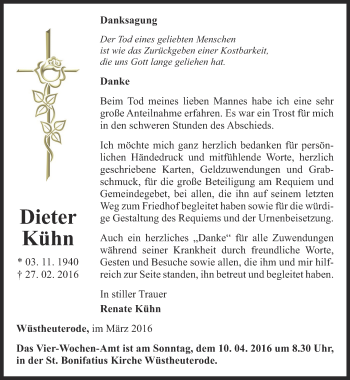 Traueranzeige von Dieter Kühn von Thüringer Allgemeine