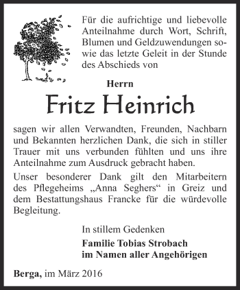 Traueranzeige von Fritz Heinrich