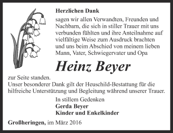 Traueranzeige von Heinz Beyer von Thüringer Allgemeine, Thüringische Landeszeitung