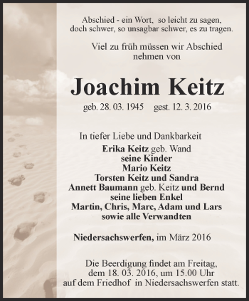 Traueranzeige von Joachim Keitz von Thüringer Allgemeine