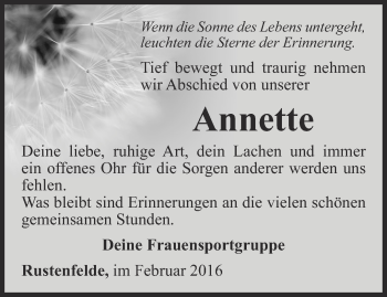 Traueranzeige von Annette Gunkel von Thüringer Allgemeine