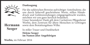 Traueranzeige von Hermann Seeger von Thüringer Allgemeine
