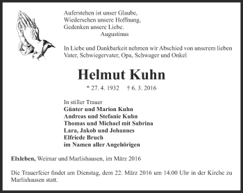 Traueranzeige von Helmut Kuhn von Thüringer Allgemeine