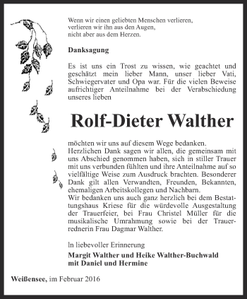 Traueranzeige von Rolf-Dieter Walther von Thüringer Allgemeine