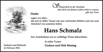 Traueranzeige von Hans Schmalz von Thüringer Allgemeine, Thüringische Landeszeitung