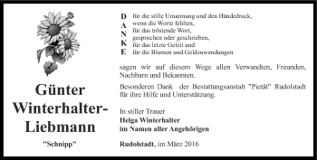 Traueranzeige von Günter Winterhalter-Liebmann von Ostthüringer Zeitung